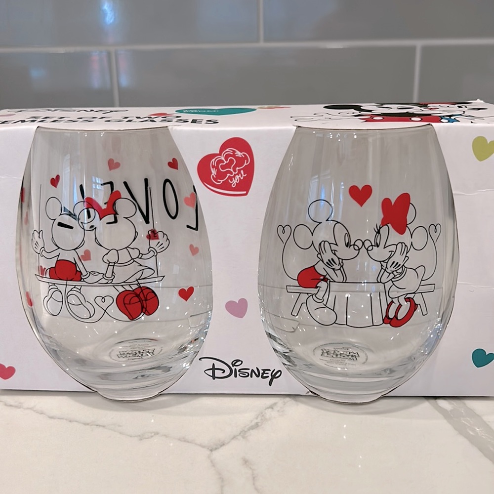 Disney Set of Two Stemless Glasses Mickey and Minnie Mouse‎